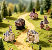 Figurine de maison de village miniature, Cottage de campagne anglaise, Moulin à vent de conte de fées européen, Église, Maison de poupée, Cadeau pour jeu d'imitation pour enfant