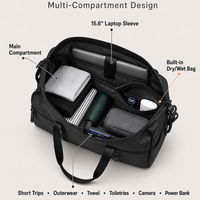 Sac de sport extensible en PU 34L à 41L avec fermeture à enroulement, compartiment pour ordinateur portable, séparation humide/sec, imperméable pour les voyages d'affaires et les trajets quotidiens