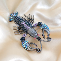 Broche homard écrevisse en pierre de cristal avec queue mobile vie marine crevette langouste bermuda homard broche unisexe en métal