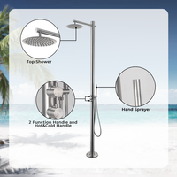 Robinet de douche extérieur autoportant en acier inoxydable 304/316, robinet de douche extérieur pour piscine, jet de pluie domestique, double poignée
