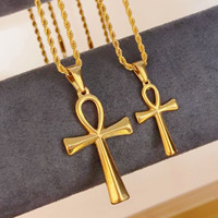 Luxe religieux Ankh croix pendentif collier mode femmes croix égyptienne hommes bijoux en acier inoxydable pendentif chaîne cadeau