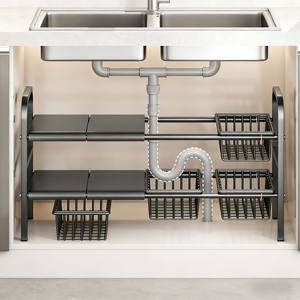 Étagère de <span class=keywords><strong>rangement</strong></span> <span class=keywords><strong>sous</strong></span> évier à 2 niveaux en acier au carbone, organisateur coulissant réglable pour accessoires de cuisine <span class=keywords><strong>sous</strong></span> évier, <span class=keywords><strong>meuble</strong></span> <span class=keywords><strong>sous</strong></span> évier - Product Image 1