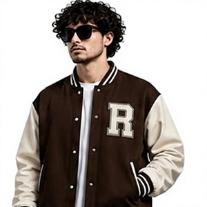 Blouson universitaire d'hiver pour homme en laine tricotée, col montant, patchwork, impression sérigraphiée sur le devant, personnalisable pour équipe, respirant, pour l'extérieur - Product Image 5