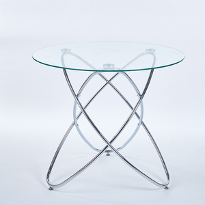 Petite table à manger avec base en métal, structure en acier inoxydable argenté et plateau en verre trempé, style simple, portable pour la maison ou l'hôtel - Product Image 2