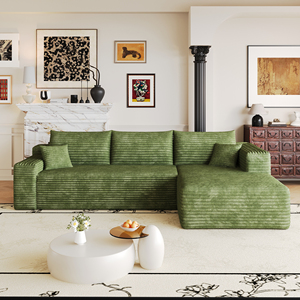 Canapé modulaire en tissu vert armée en forme de L avec coussins et accoudoirs rembourrés pour salon - Product Image 3