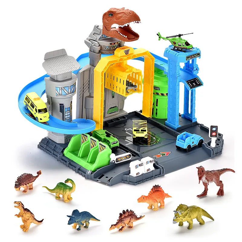 スロットおもちゃ車両教育用Diy組み立て建物恐竜ワールドトラック駐車場
