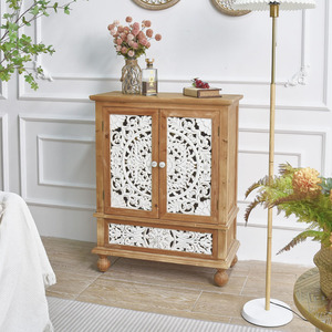 Home Furniture <b>Rustic</b> Solid Wood Carved Eco-friendly Farmhouse 2-Door Storage Sideboard Buffet <b>Cabinet</b> 1 Drawer Kitchen - Product Image 4