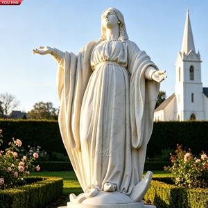 Sculpture de la Vierge Marie grandeur nature en marbre blanc de Carrare YOUFINE, bras ouverts, statue de Notre-Dame avec base en forme de croissant de lune pour église - Product Image 1