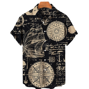 Camicia Hawaiana da Uomo in Poliestere con Stampa Nautica e Perline, Maniche Lunghe, Taglia Europea, Collezione 2022 - Product Image 2