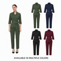 Uniforme élégant pour le personnel d'accueil d'hôtel, haut à manches 3/4 pour femmes, ensemble pantalon et haut à col mandarin, logo personnalisé, uniforme d'hôtellerie