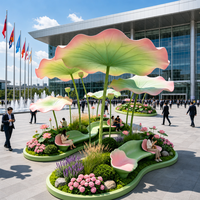 Installation de sculpture d'ombrage extérieur en résine de fibre de verre, au design feuille de lotus verte, pour parcs paysagers et places commerciales