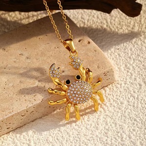 Zirconia <strong>Crab</strong> Pendant Necklace 18k Gold-plated Stainless Steel Marine Animal Necklace Cute Summer <strong>Jewelry</strong> - Product Image 2