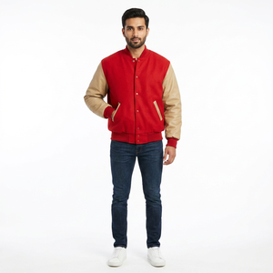 Veste de baseball en cuir pour homme de qualité supérieure, style streetwear, veste varsity unie sans motif pour l'hiver - Product Image 1