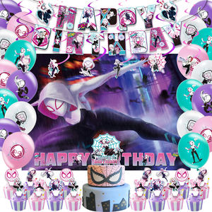 Décorations de fête d'anniversaire sur le thème de <span class=keywords><strong>Spider</strong></span>-<span class=keywords><strong>Man</strong></span> Gwen pour filles, bannière, décorations de gâteau, ballons, fournitures pour baby shower, jouets pour enfants - Product Image 1