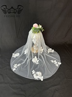 Feishiluo une couche voile de mariage ivoire 3D fleur dentelle appliqué voile de mariée avec peigne brodé court voile de mariée-vente en gros