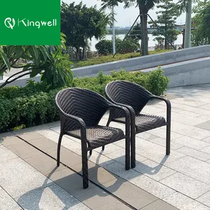 Garden outdoor furniture set dining armchair stackable rattan chairs plastic wicker dining chair for coffee shop