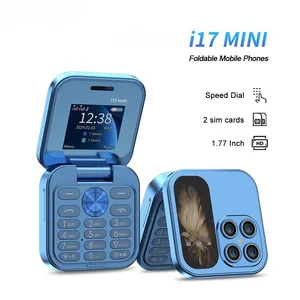 I17 ponsel lipat kartu SIM ganda Mini, ponsel pemutar Video jaringan 2G, Senter FM Radio, suara ajaib, kotak kecil lipat, ponsel Mini