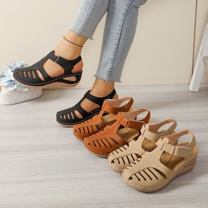 Women New Hollow European and American Wedge Sandals Summer Thick Sole Closed-Toe Roman Sandals Wholesale - Product Image 4