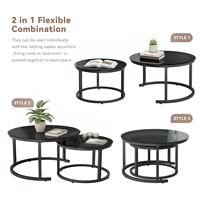 Ensemble de tables basses gigognes en verre décoratif moderne, 2 pièces, multifonctionnel, surface imperméable, pieds réglables, meubles pour la maison