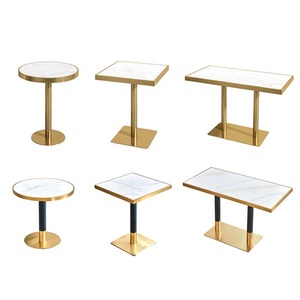 Mesas de <span class=keywords><strong>Bar</strong></span> Económicas con Base de Acero Inoxidable y Cubierta de Cerámica Blanca, Mesa de Comedor para Cafetería y Restaurante - Product Image 3