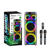 Altavoz Inalámbrico para Exteriores con Bluetooth, 80W, Control de Graves y Agudos con Doble Perilla, Pantalla Digital Doble, Micrófonos Inalámbricos Recargables, Control Remoto Grande