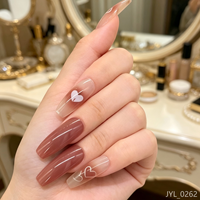 Faux ongles à presser rose nude avec pointe française en forme de cœur, longs, forme cercueil, réutilisables, en acrylique, 24 pièces