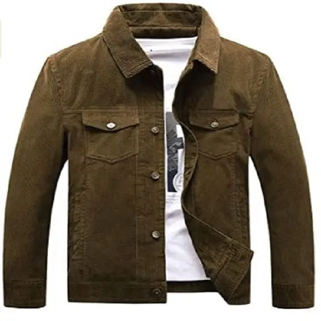 Fit Corduroy Jacket 100% Cotton Men's Vintage Button-front Slim Bomber Jacket Corduroy Fabric for Winter Regular Clothing Length