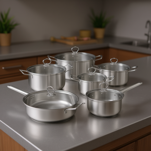 Ensemble de casseroles 6 pièces en acier inoxydable avec poignées, compatible four et lave-vaisselle, design minimaliste pour cuisinières à gaz et à induction - Product Image 2