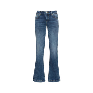 Vaqueros de mezclilla de corte bootcut a medida para mujer, de talle alto y con vuelta consistente desde la rodilla hasta la punta. - Product Image 1