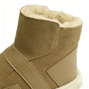 <span class=keywords><strong>Bottes</strong></span> <span class=keywords><strong>de</strong></span> <span class=keywords><strong>neige</strong></span> beiges en gros, design patchwork en daim et cuir, doublure en fausse fourrure douce, <span class=keywords><strong>bottes</strong></span> d'hiver à la cheville, vente directe d'usine OEM/ODM - Product Image 5