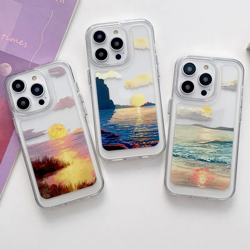 Hot Printing Mural Sunset Sunrise Sea Clouds Acrylic PC TPU Space Phone Cases for iPhone 14 13 12 11 Pro Max