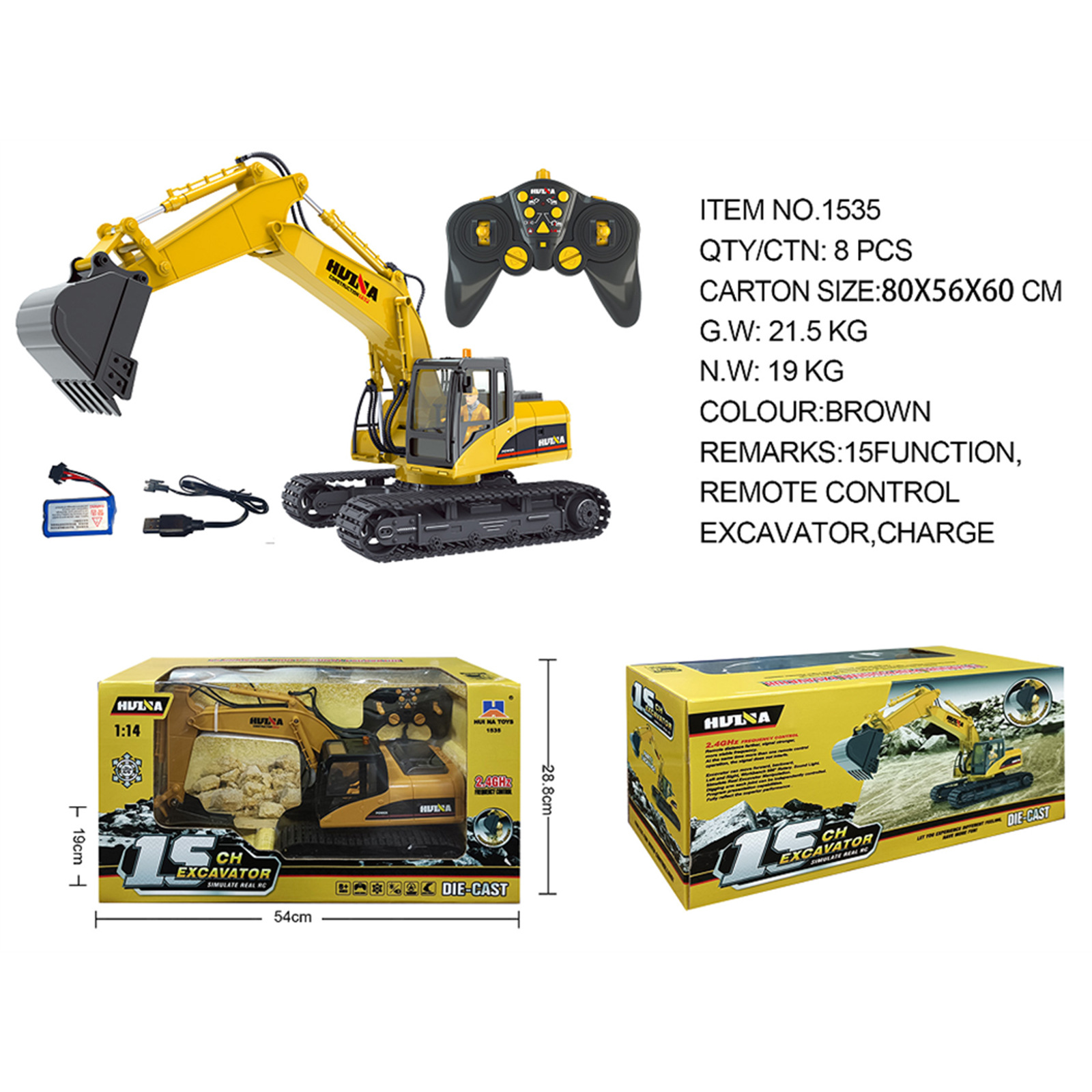 HUINA 1535 RC Excavator - 1:14 Scale Construction Truck