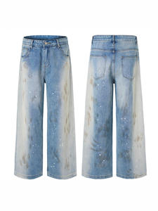 Abbigliamento Uomo Stile Americano Vintage Jeans Dipinti a Mano Effetto Vissuto Unisex <span class=keywords><strong>Taglio</strong></span> Regolare a Zampa - Product Image 2