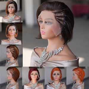 Perruque frontale en dentelle 13x4, cheveux humains bruts avec cuticules intactes, frange tressée, perruque 99J pour femmes, perruque courte brésilienne en cheveux humains pour l'été - Product Image 3