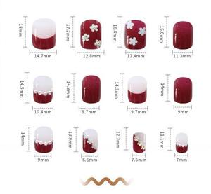 <span class=keywords><strong>Uñas</strong></span> Postizas Rojo Cereza Otoño Invierno, <span class=keywords><strong>Uñas</strong></span> Cortas con Perlas para Año Nuevo, <span class=keywords><strong>Uñas</strong></span> Artificiales Cuadradas con <span class=keywords><strong>Flores</strong></span> para Boda - Product Image 5