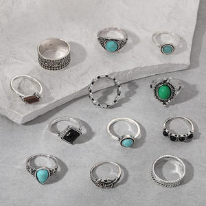 Nouveau Style Européen Américain Exportation Combinaison Anneau Personnalisé Vintage Rose Fleur Turquoise 12 Pièces Unisexe Fiançailles Fête - Product Image 5