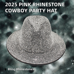 Chapeau de cowboy rose vif en strass pour femme, personnalisable avec logo, idéal pour les festivals de musique country - Vente en gros 2026 - Product Image 2