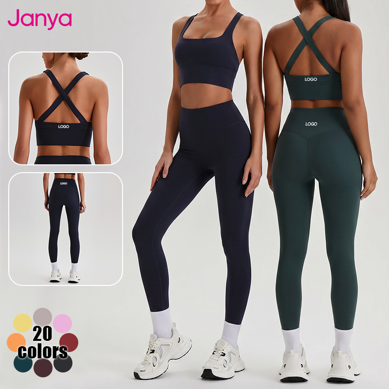 Janya High Waist Solid Activewear Set Custom Logo Quick Dry Women's Gym Fitness Sets Sports Bra And Yoga Leggings 2 Piece Set