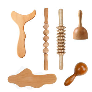 Tasse de massage de thérapie du bois suédois ensemble de masseur de <span class=keywords><strong>t</strong></span>ête de champignon rouleau en bois bâton d'étirement Gua Sha Board pour sac de visage corporel - Product Image 3