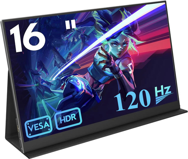16 Inch IPS 1080P 120Hz FHD Full HD Gaming USB-C HDR Portable Monitor Screen Extender for Laptop Mobile Portable Monitor
