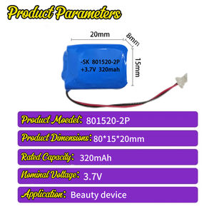 Batteria Polimerica Ternaria a Sacchetto 801520 2P 320mAh Certificata MSDS CE UN38.3 con Circuito di Protezione per Dispositivi di Bellezza e Giocattoli Elettrici - Product Image 4