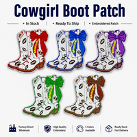 Patch brodé de bottes de cowgirl à sequins, 5 couleurs disponibles, applique western pour la mode boutique et la décoration, vente en gros