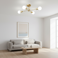 Plafonnier Doré Personnalisable Style Sputnik Moderne Vintage 4 Lumières Culot E27 Forme DIY pour Chambre Salon Cuisine Restaurant