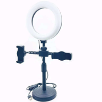 Anneau lumineux de bureau rétractable portable avec double pince pour téléphone, support de lumière d'appoint LED dimmable de 6 pouces pour diffusion en direct et selfies
