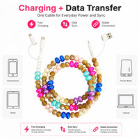 Câble de charge coloré 4 en 1 avec perles, cordon de charge multi-USB, connecteur multi-type C, câble de téléphone
