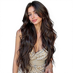 Nouvelle perruque transfrontalière de style européen et américain pour femme, couvrant entièrement la tête, avec huit franges, <span class=keywords><strong>cheveux</strong></span> longs bouclés noirs et bruns de 30 pouces, personnalisable - Product Image 1