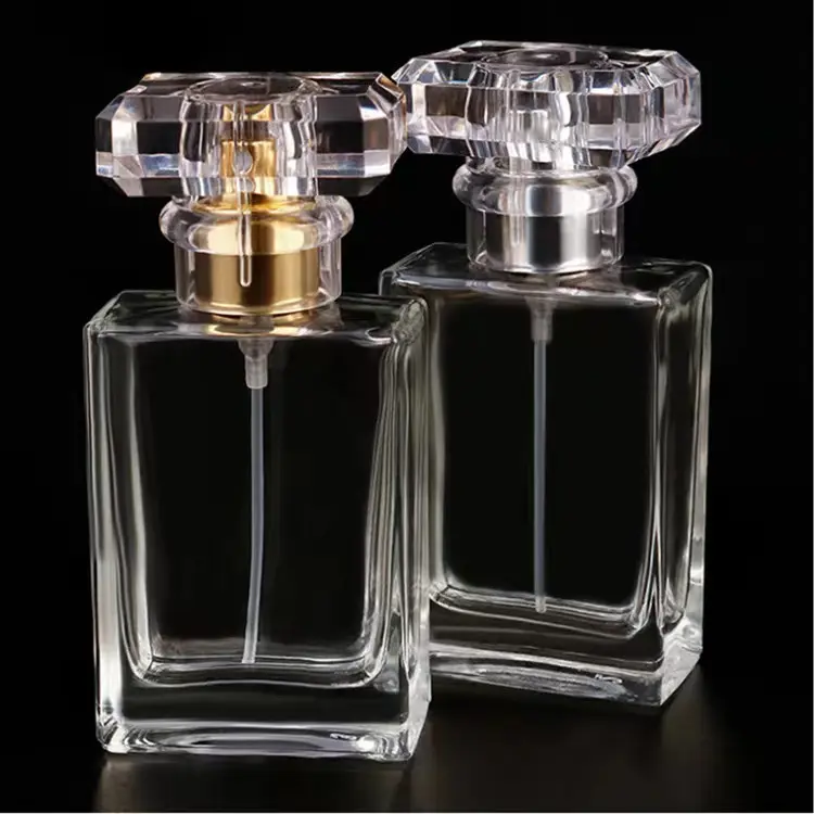 Stocks 50ml square Luxury square Perfume Empty 100ml Glass Bottle with square bamboo lid