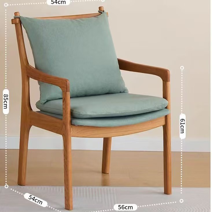 Siège rembourré en bois de cerisier avec tissu technique bleu clair