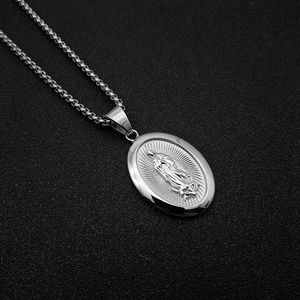 yunnique Stainless Steel Oval Pendant Necklace With <b>Diamond</b> Pave Setting For Unisex Gift - Product Image 3