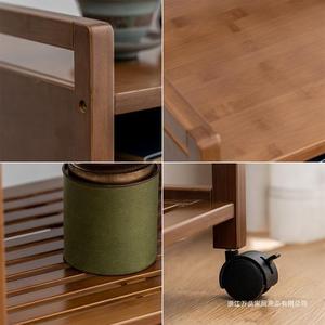Chariot de service en bois massif avec 4 roulettes pivotantes, multifonctionnel pour restaurants, salons de thé et hôtels - Product Image 4